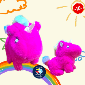 Unicornio peluche camina relincha mueve la cola